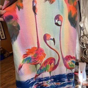 Ellen Negley Art and Soul Colorful Flamingo Print Tee Shirt Dress Size Medium